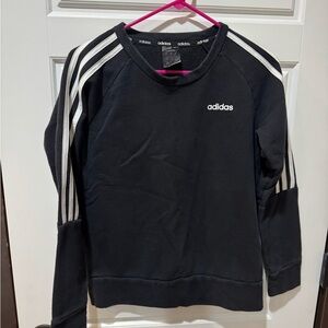 Adidas Women’s Black Crewneck Sweater with White Stripes
